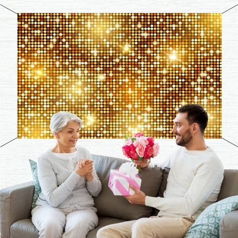 

Gold Glitter Background Baby Shower Shimmer Wedding Decorations Wall Sequin Backdrop Birthday Curtain 1.6M Bright