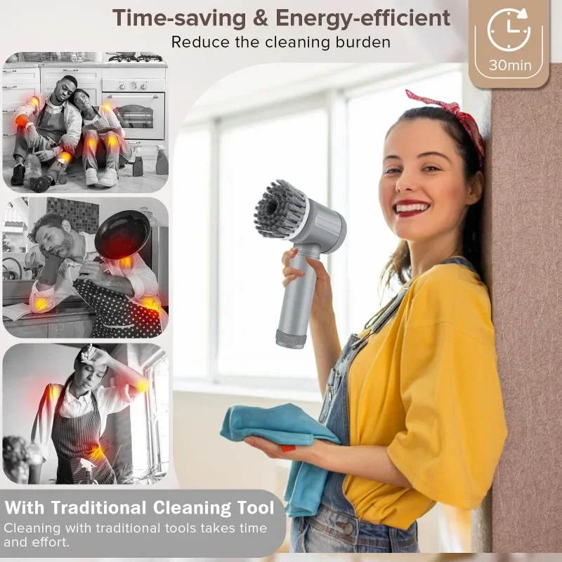 Electric Cleaning Brush - Motorized Scrubbing Tool for Kitchen/Bathroom/Shoes, Cordless Deep Clean with Interchangeable Heads