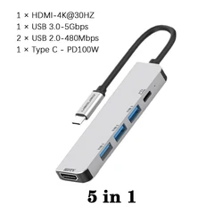 Premium USB - C Multiport Hub with 4K HDMI, USB 3.0/2.0, TF/SD Card Reader, and 100W PD Charging (5 in 1 4K30HZ S51)