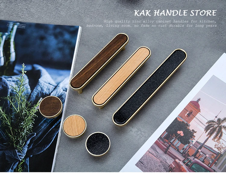 Description Picture 3 of itemKAK Gold Kitchen Cabinet Handles Nordic Pastoral Furniture Handles Black Dresser Drawer Knobs and Handles Zinc Alloy Hardware