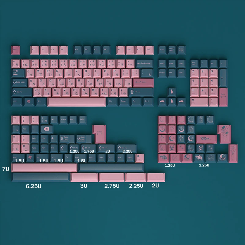 Flower And Moon Keycaps 182 Teclas Japonês Inglês Perfil Cereja Pbt Sublimação de Corantes Teclado Mecânico do Interruptor mx