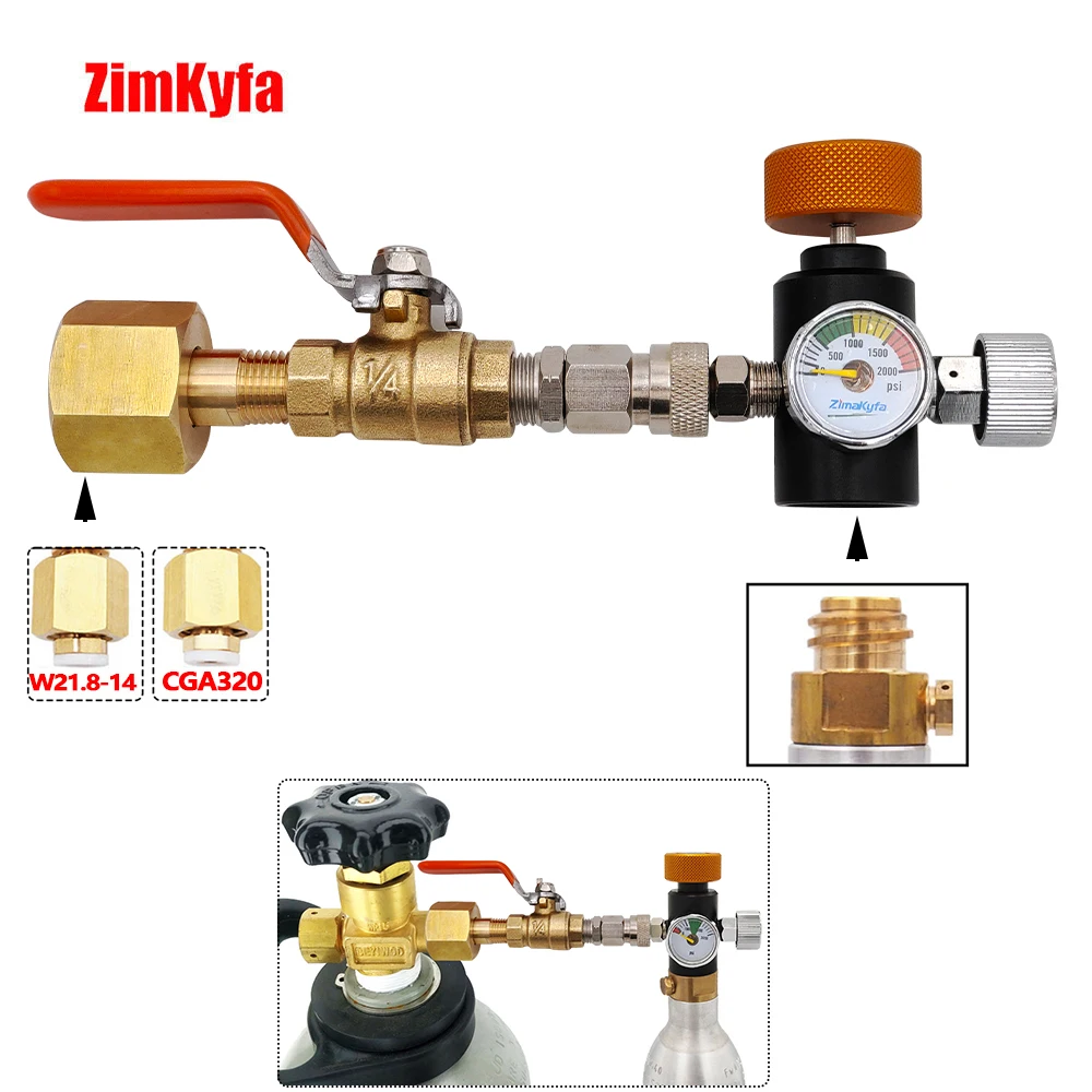 Soda Co2 Cylinder Tank Refill Adapter Recharge Filling Station W/ Ball Valve,W21.8-14|DIN477| CGA320 For SodaStream Tr21-4 new sodastream co2 cylinder tank refill adaptor with bleed valve fit w21 8 14 din 477 or cga320 connector