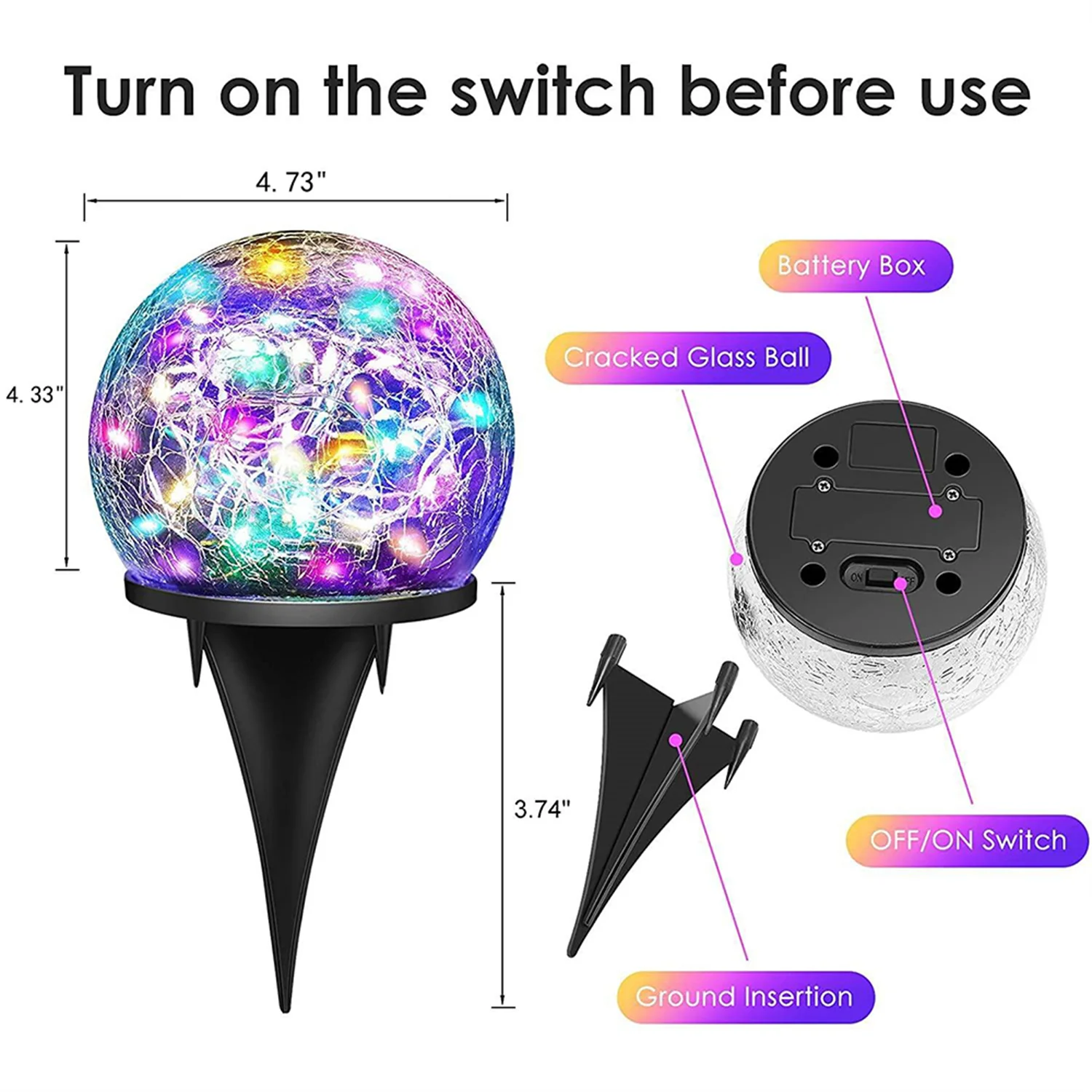 Solar Garden Light Round Cracked Glass Lamp Outdoor Waterproof Landscape Decor Ball Light for Villa Walkway Path Yard Holiday 5