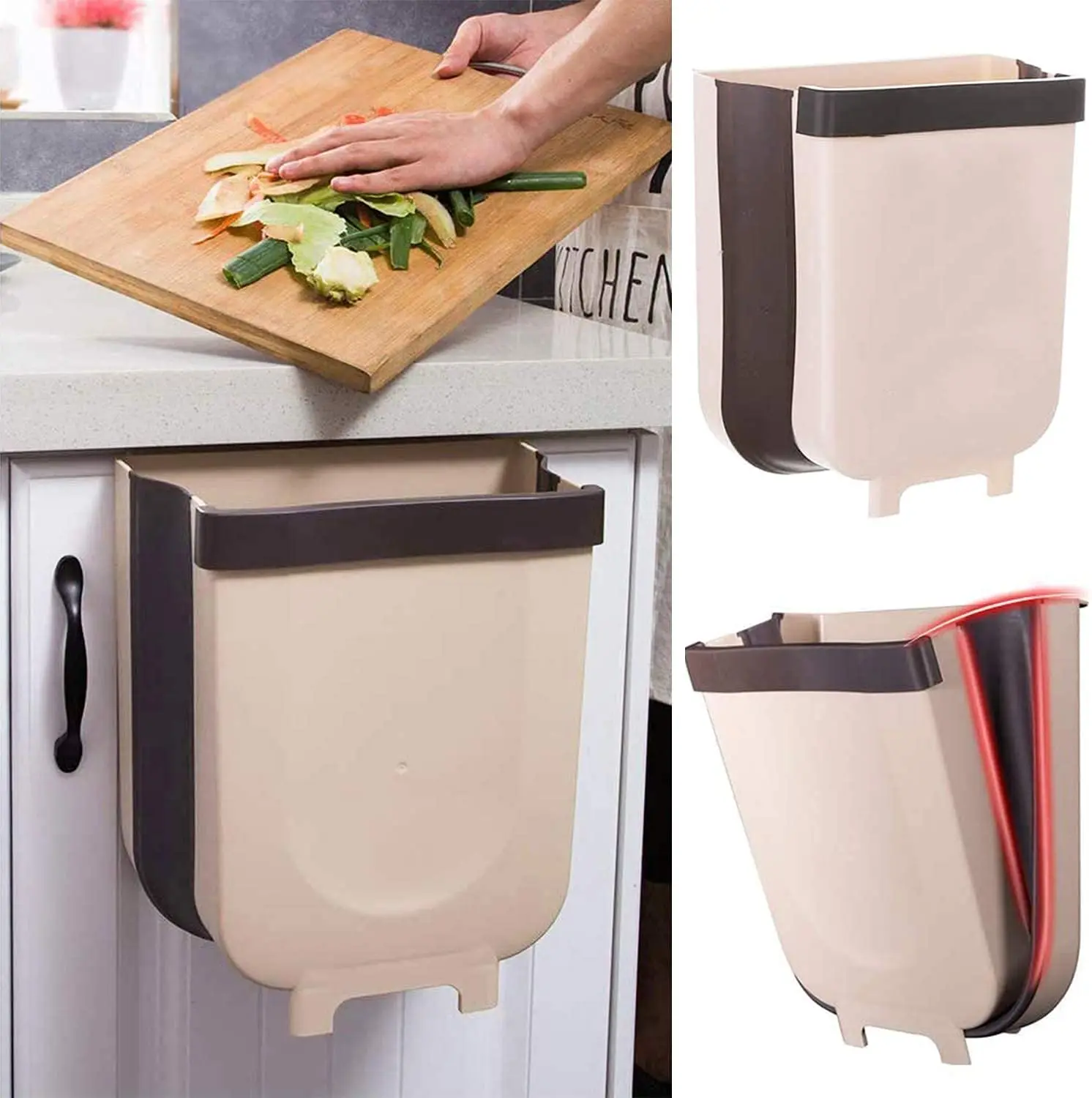 

9L Folding Bin for Kitchen, Hanging Bin for Camping, Small Folding Bin for Kitchen Cabinet Drawer, Wall Mounted Garbage Box