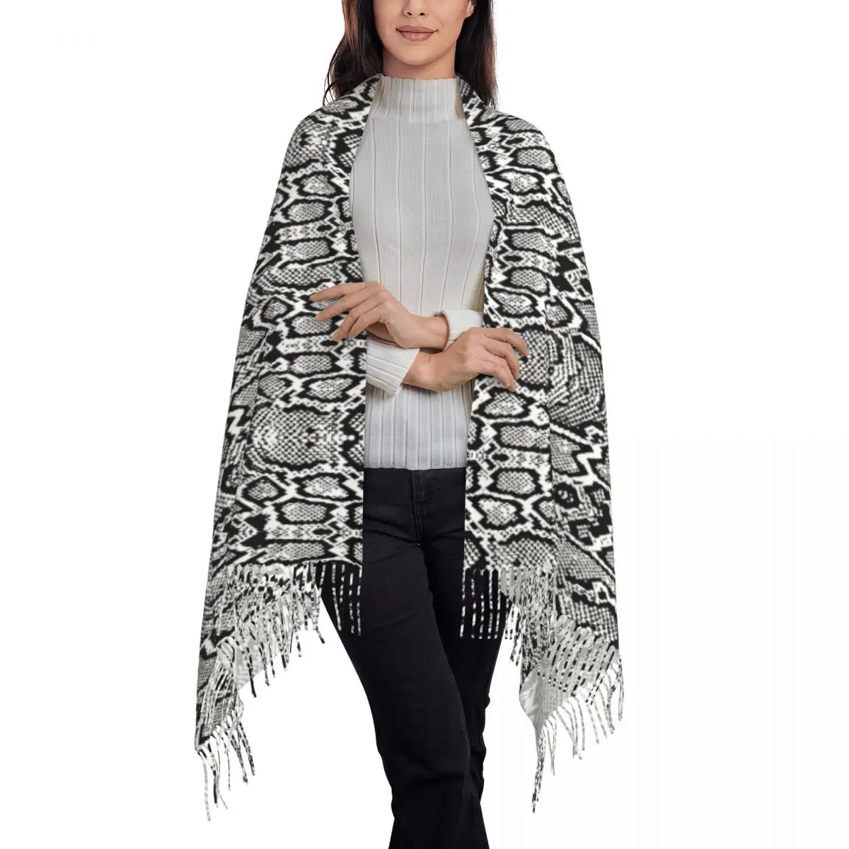 Warm Scarf Winter Gray Snakeskin Shawls and Wraps Animal Print Custom Foulard Women y2k Cool Headwear Scarves 4