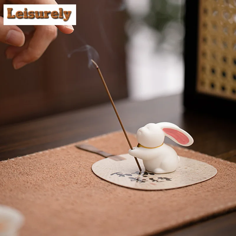 Cute Jade Rabbit Ceramic Incense Holder Fragrance Liln Base Home Indoor Line Incense Dispenser Tea Table Pet Cover Accessories
