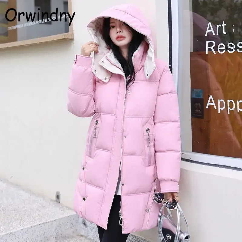 

Orwindny Hooded Warm Parka Women Autumn Winter Students Cotton-padded Jacket Middle Long New Jacket Korean Padded Bread Coat.