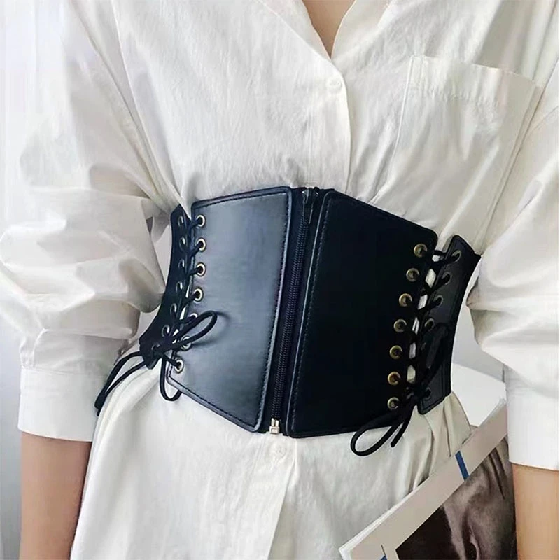 

Lace-up Waist Corsets Daily Wearing Underbust Belts Body Shaper Straps Zipper Bustiers Wide Belt Tied Waspie Belt