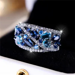 Elegant Blue Zircon Ring in Silver Tone - Stylish Engagement and Wedding Jewelry Gift - 8