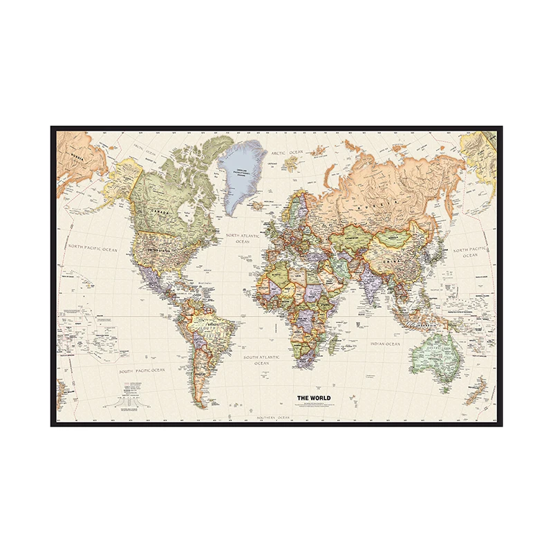 150x90cm The World Map In English Non-woven Painting Vintage Wall Art Poster for Living Room Home Decoration School Supplies