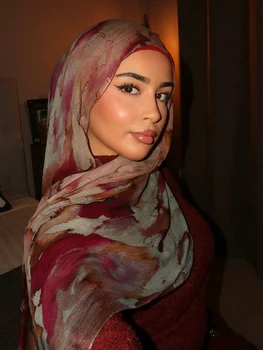 Women Muslim Hijab Watercolour Print Bohemian Styles Soft Scarf Ramadan Scarves Headscarf Shawls Turban Breathable Hijabs
