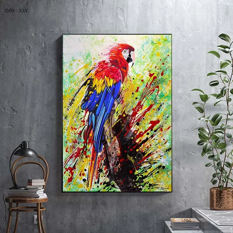 Abstract Colorful Parrot Bird Posters Prints Graffiti Canvas Painting Beautiful Nature Animal