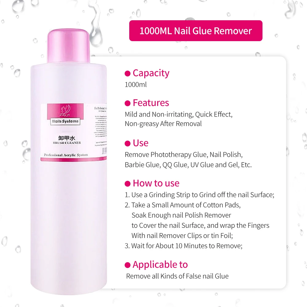Dkasama 1000ml Nail Gel Remover Nail Polish Cleaner Brush Cleaner Non-Irritating Quick & Easy Liquid Manicure Care Nail Art Tool 5
