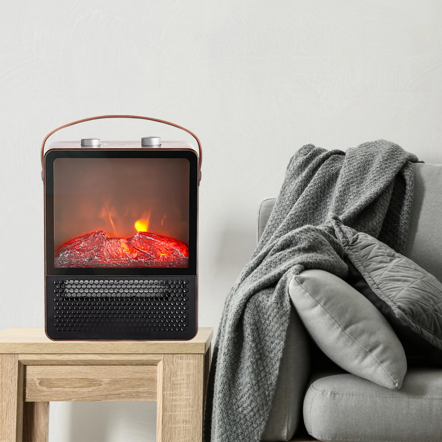 เตาผิงไฟฟ้าแบบตั้งพื้นพร้อมเทอร์โมสตัทควบคุมความร้อน 850w 1500w  พร้อมเปลวไฟเสมือนจริง 1