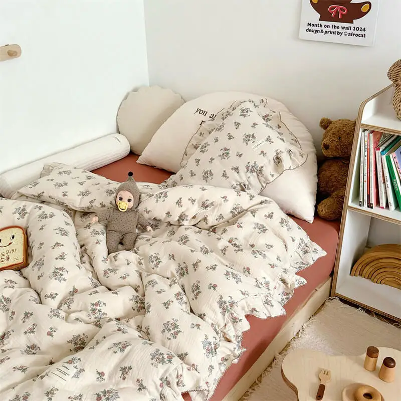 3pcs Set Cotton Floral Duvet Cover Set High-quality Cotton Muslin Bedding for Girls Twin Size Toddler Bedding