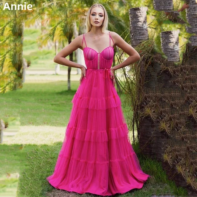 Annie Hot Pink Tulle Prom Dresses A-line Corset Evening Dress A-shaped Formal Occasions Party Dress 2024vestidos de fiesta Cheap Product Recommendation