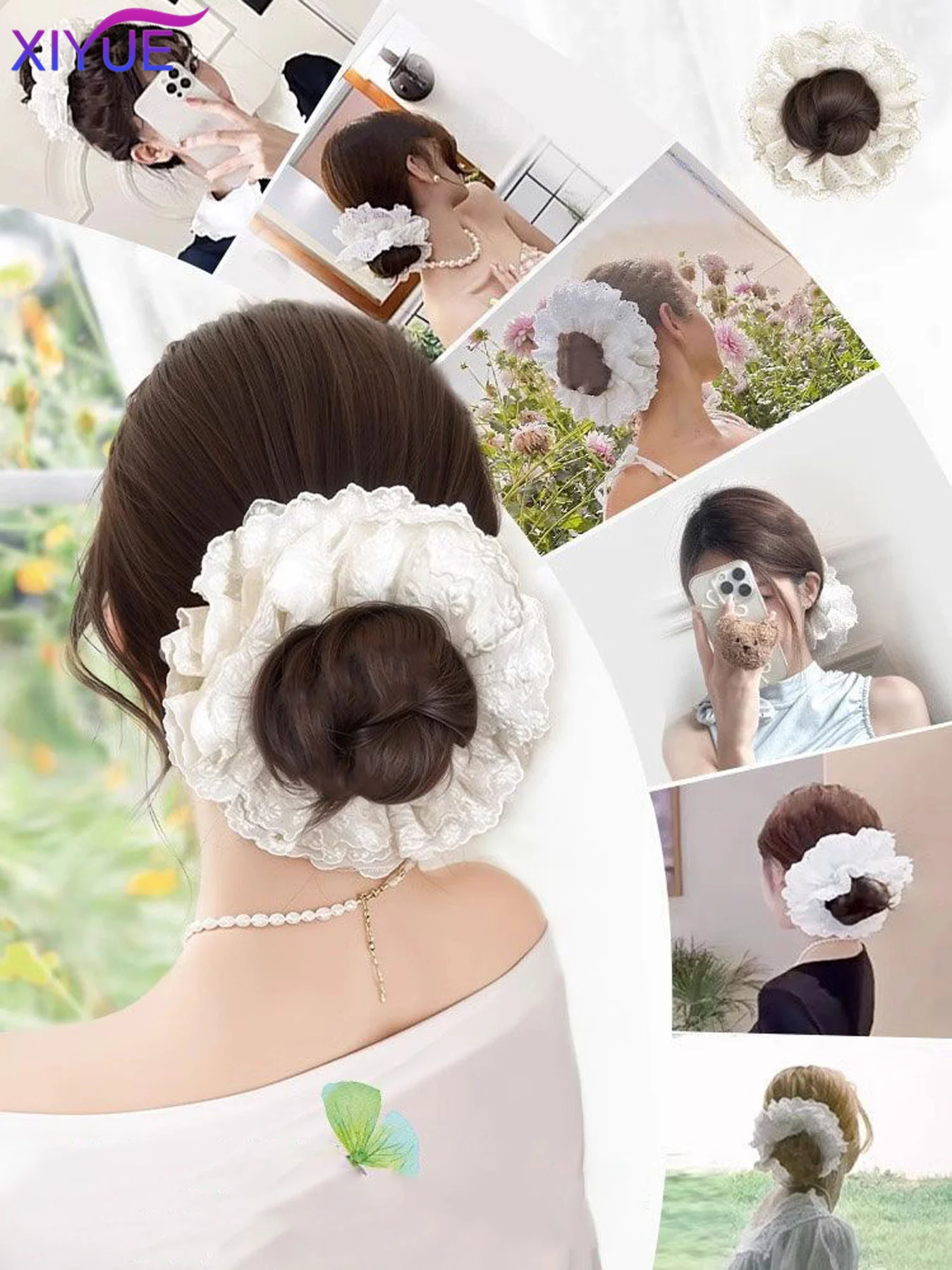 Women's Synthetic Wig Simulation Flower Low Meatball Head Clip-on Wig Bag Matching Dresses Gentle Wigs Hair Accessories Fashion