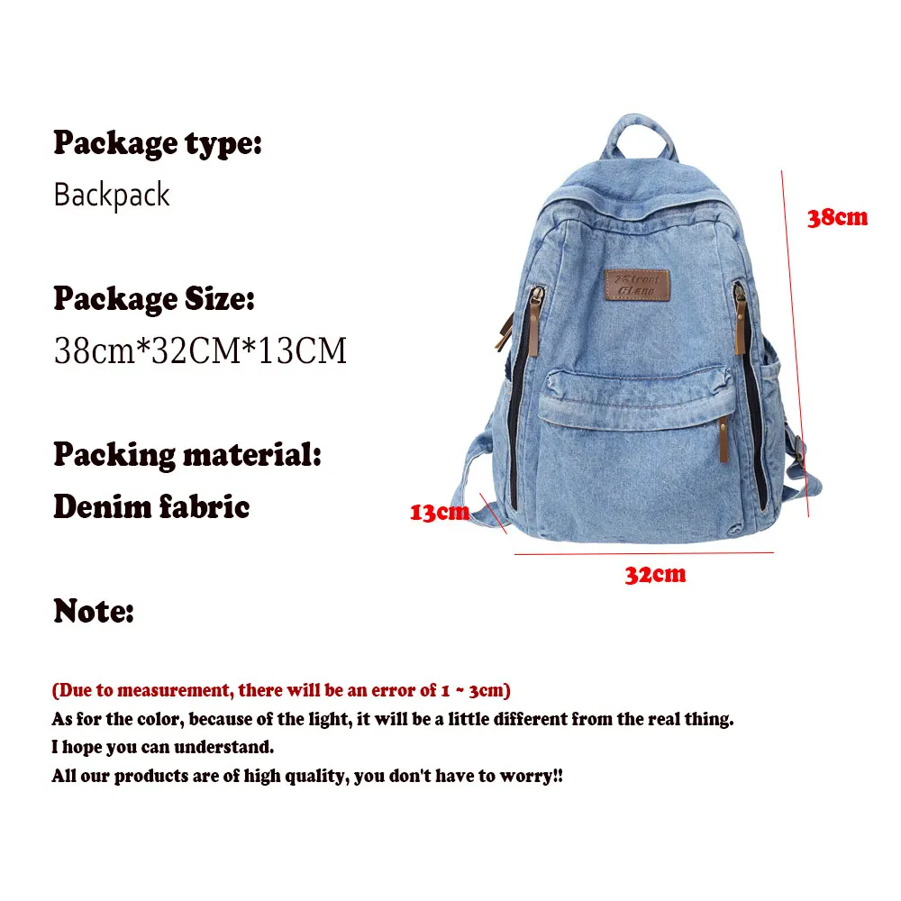 Denim school backpack view 2