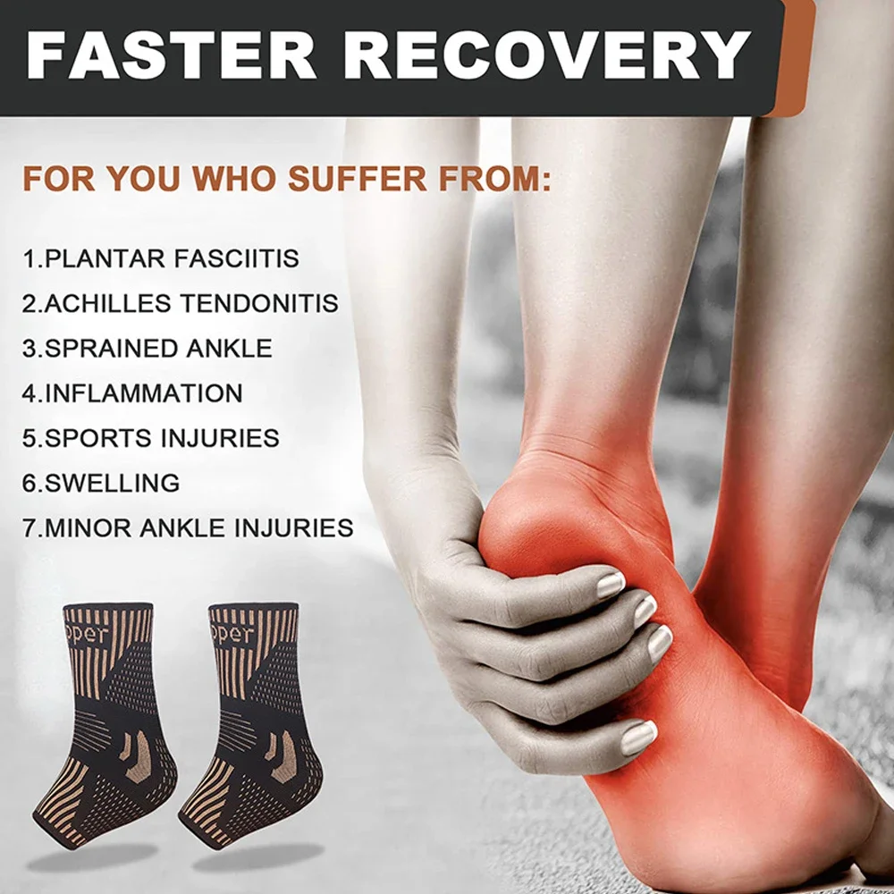 1Pcs Copper Ankle Brace Support for Men & Women Ankle Compression Sleeve Socks for Plantar Fasciitis Sprained Achilles Tendon fitness ankle straps ankle straps ankle support compression socks ankle wrist cuffs ankle socks ankle support brace
