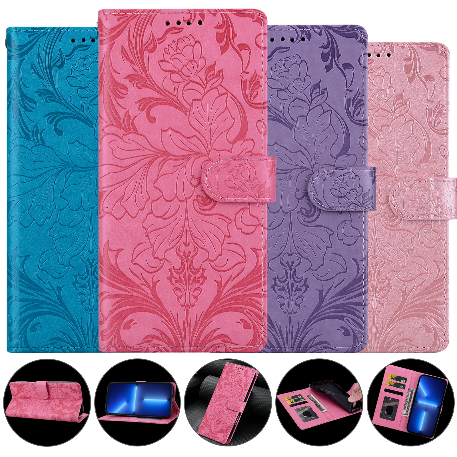 Magnetic Flip Leather Wallet Case with Card Holder and Stand Feature