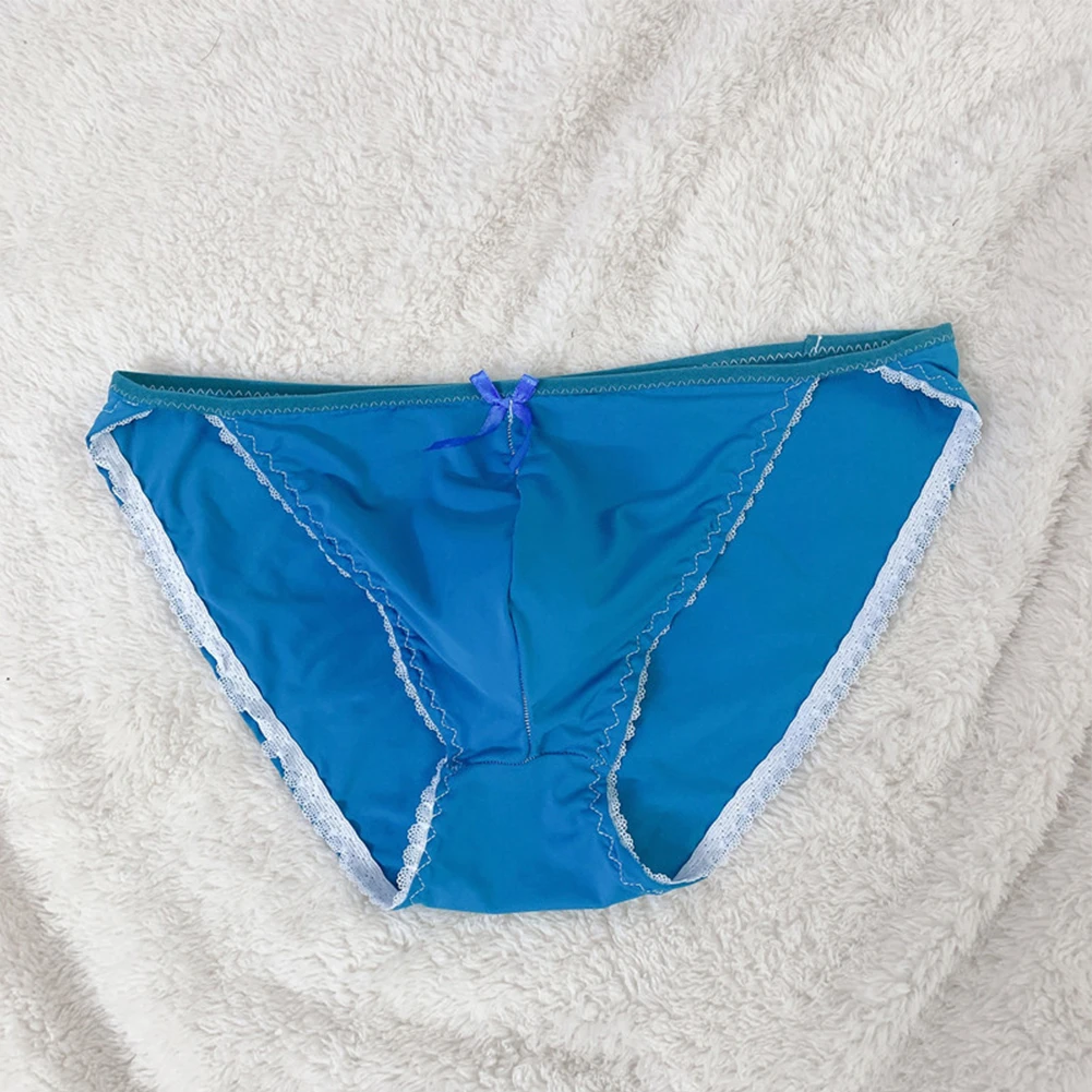 

Мужские трусы бикини из вискозы, синие дышащие трусы брифы с мешочком, сексуальное нижнее белье для геев, эротические трусы с бантом,