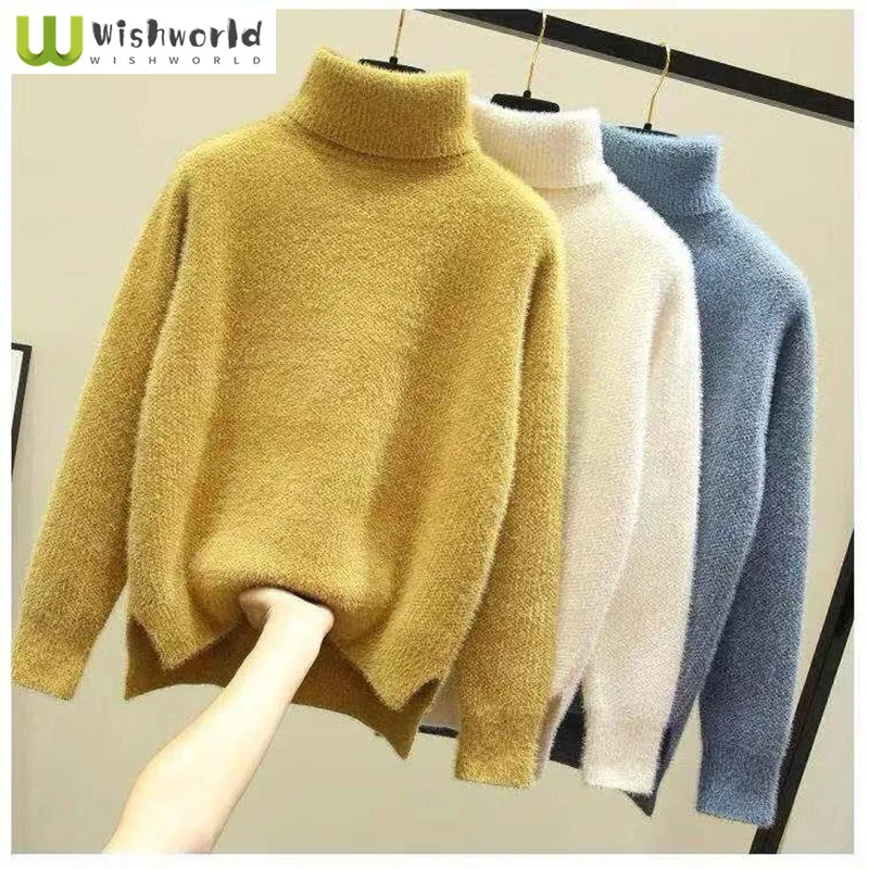 

Autumn and Winter High Collar Loose Women's Top Korean Version New Solid Color Sweater Women's Pullover Knitted Top