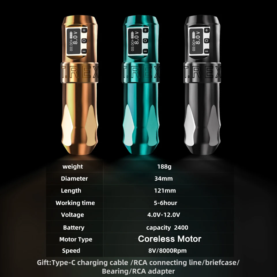 T-rex V1 タトゥーマシン US$ 99.00 - New T-Rex V1 Wireless Tattoo Battery Pen Machine