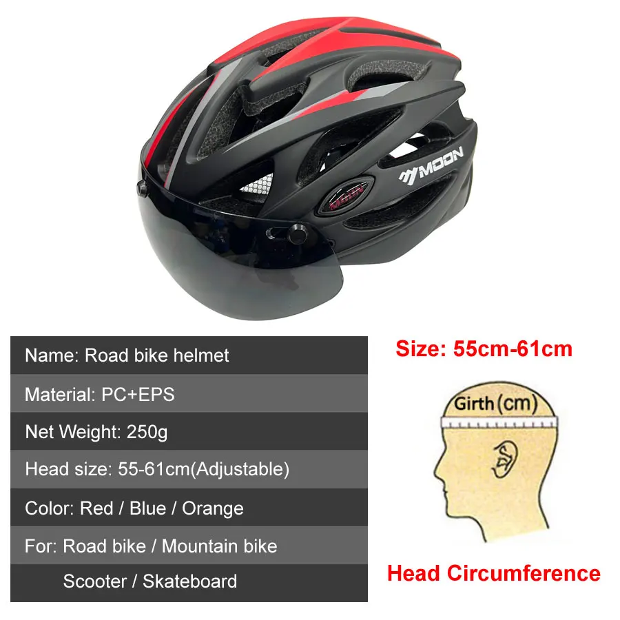 Cycling Helmet Moon Ultralight Cycling Safety Helmet Outdoor Motorcycle Bicycle Helmet Removable Visor Glasses MTB Mountain Road Bike