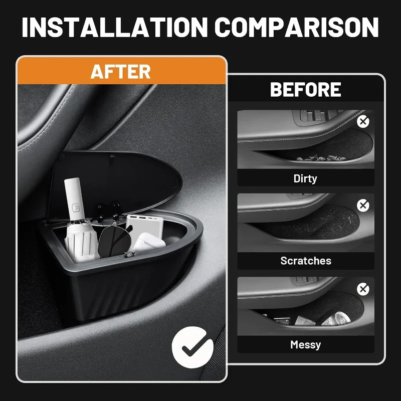 Car Door Trash 2X For Tesla Model Y Side Door Storage Box Organizer Front Seat Car Garbage Push-to-Open Lid Design
