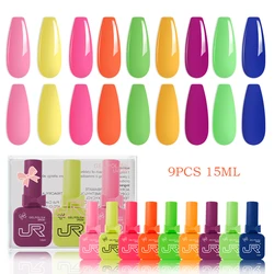 Premium 9-Piece Gel Nail Polish Set - Vibrant Red, Pink, and Nude Shades with Top & Base Coats (F)