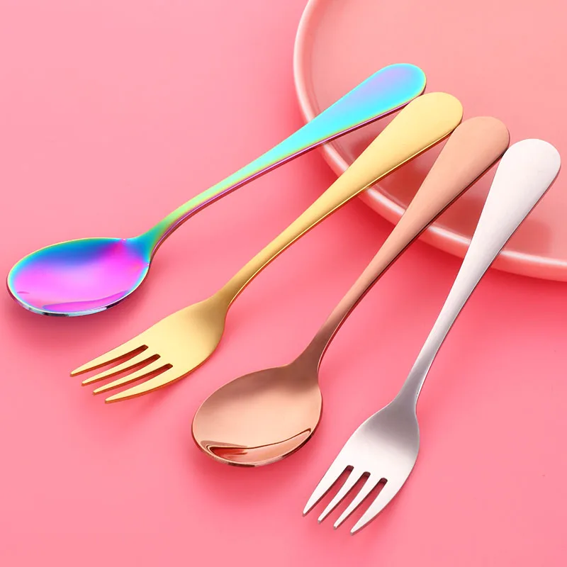 2Pcs Children Dinnerware Set Portable Student Fork Spoon Set Colorful Stainless Steel Tableware Reusable Child Food Quality cutlery set stainless steel cutlery set