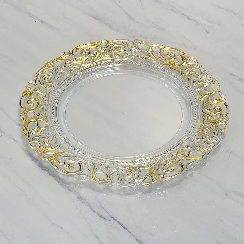 100 PCS Charger Plate Plastic Decorative Service Tray Clear Dinner Trays Banquet Plates Wedding Party Decor Table Place 13inch 4