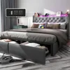 Queen Bed Frame with 2 Storage Drawers and Luxury Wingback Upholstered Button Tufted Storage Headboard Charging Station 1