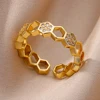 Bagues ajourées en chaîne pour femmes, couleur or, acier inoxydable, Zircon, croix ouverte, tendance, bijoux esthétiques de mariage, cadeau