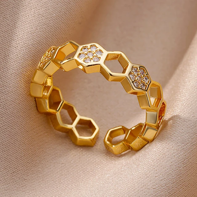 Bagues ajourées en chaîne pour femmes, couleur or, acier inoxydable, Zircon, croix ouverte, tendance, bijoux esthétiques de mariage, cadeau
