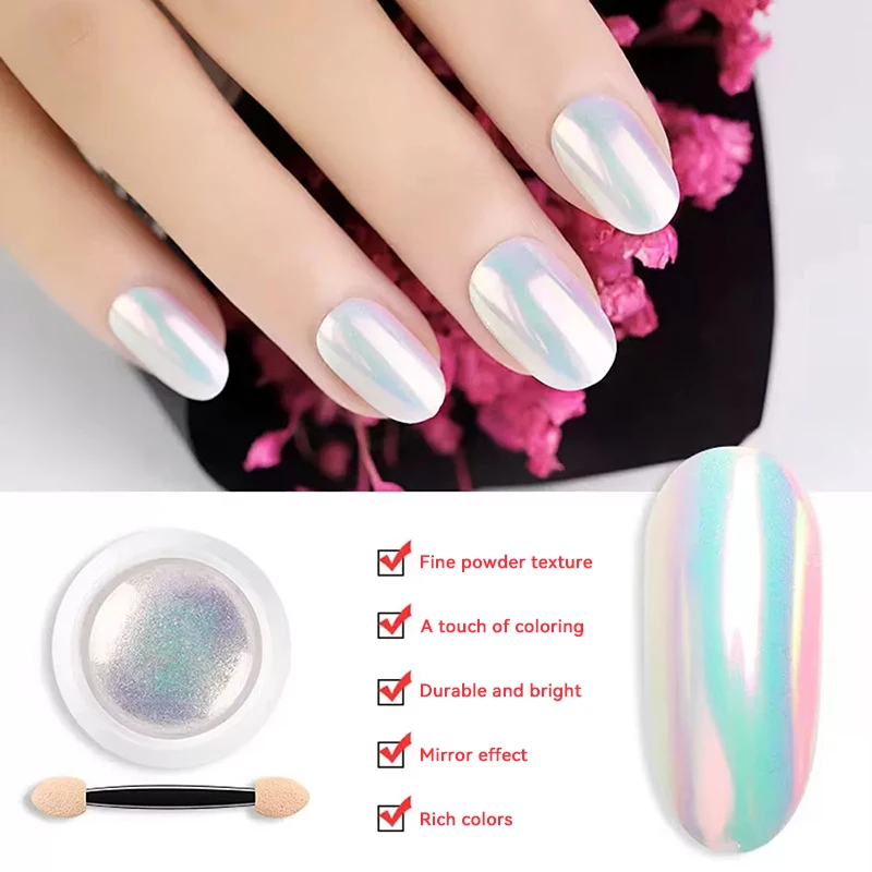 1Jar Pearl Effect Nail Powders Mirror Aurora Chrome Mermaid Nails Art Powder Rainbow AB Magic Mirror Pearl Shell Powder Supplies 5