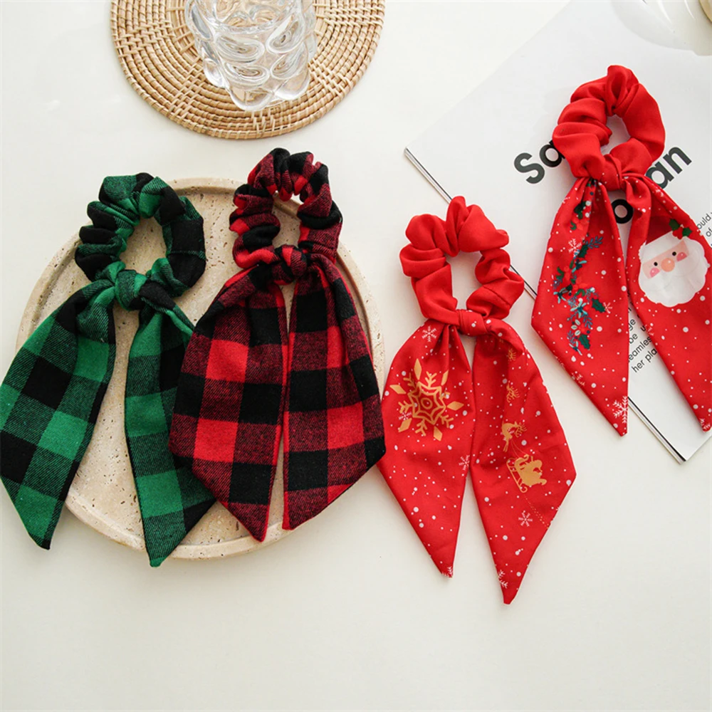 

Santa Claus Bows Hair Scrunchies Long Ribbon Ponytail Scarf Hair Tie Women Girls Elastic Hair Bands Christmas Hair Accessories