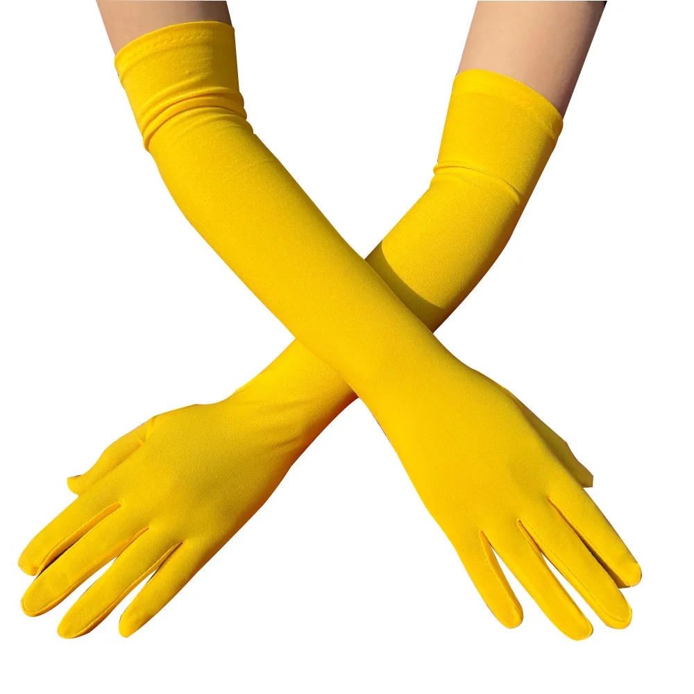 1 Paar Milchseide elastische Tanz-Braut-lange Handschuhe, elegante Hochzeit, Party, Bühnenaufführung, atmungsaktive Sommer-Sonnenschutz-Fäustlinge – Detail 4