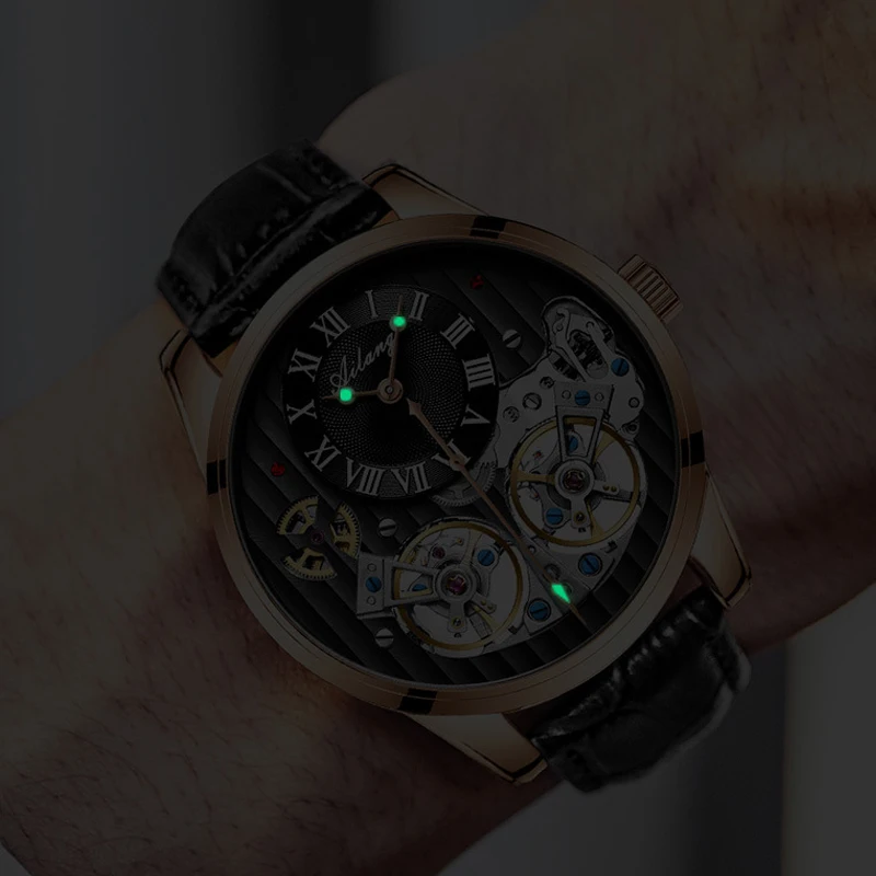 Classic Double Flywheel Tourbillon Automatic Watch for Men Self Winding Mens Watches Skeleton Mechanical Wristwatch Reloj Hombre