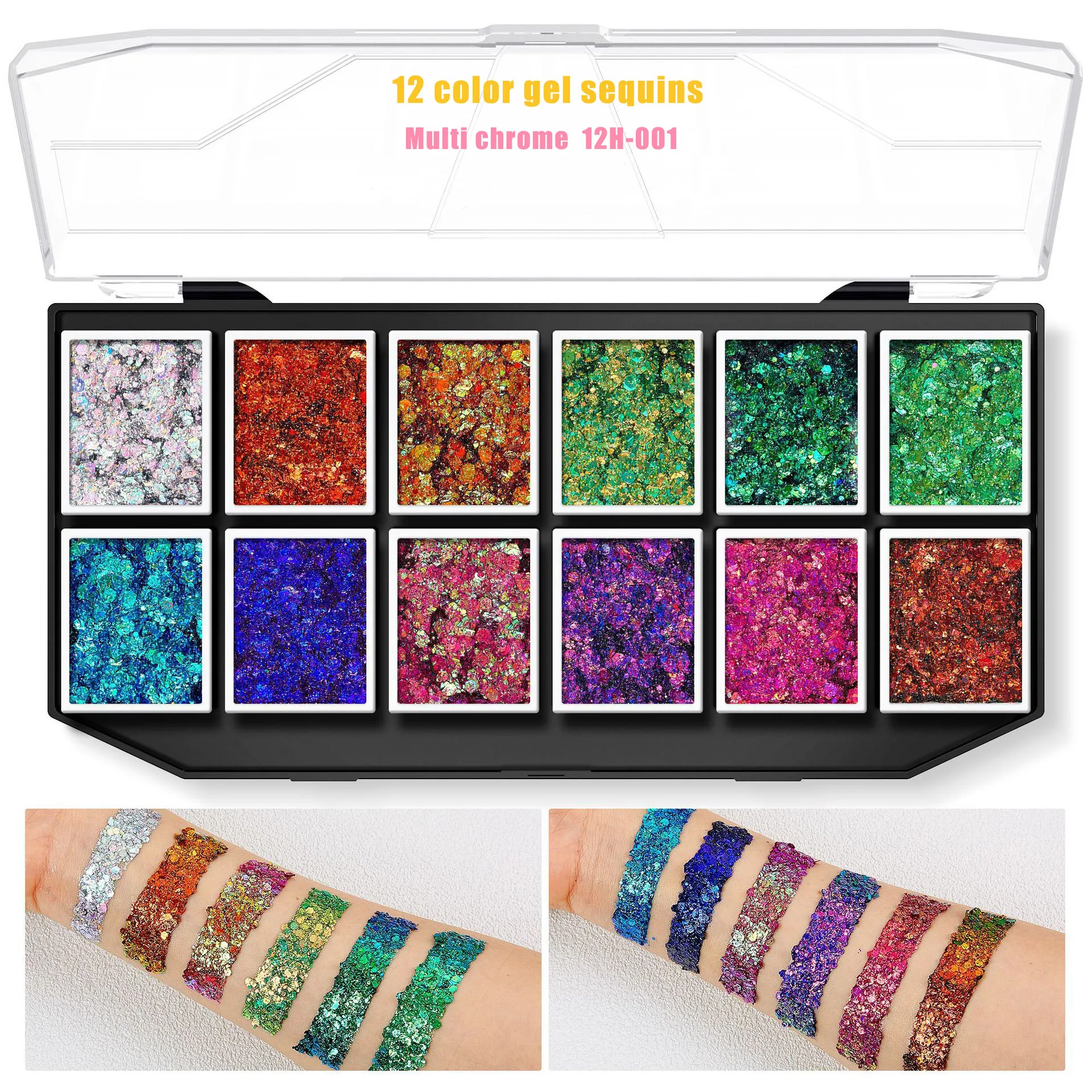 12 Color UV Luminous Holographic Glow Chunky Glitter Eyeshadow Palette Sequin Gel for Kid's Christmas Makeup 6