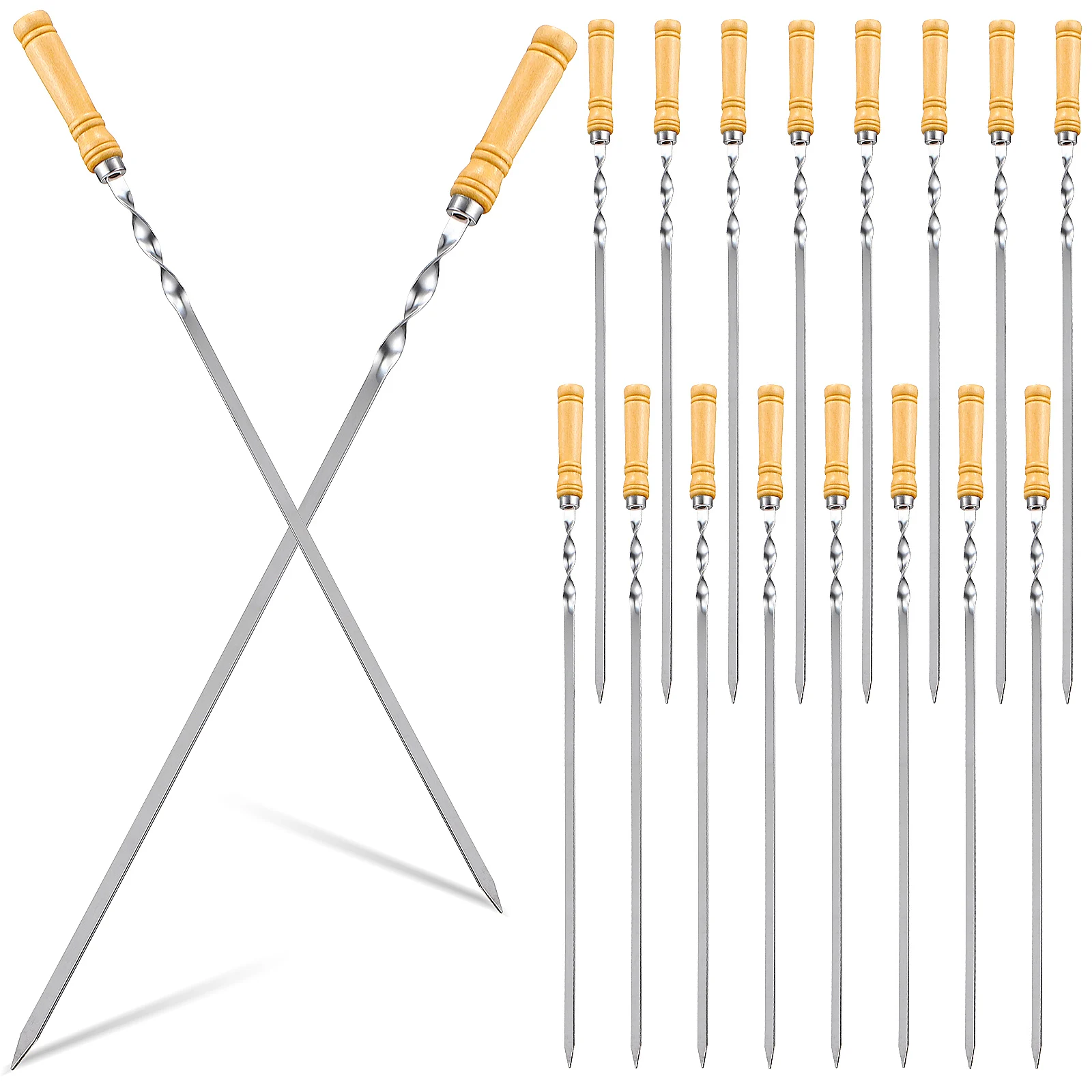 

18Pcs BBQ Barbecue Skewers Stainless Steel Sticks with Wooden Handle for Meat Shrimp Chicken Vegetable