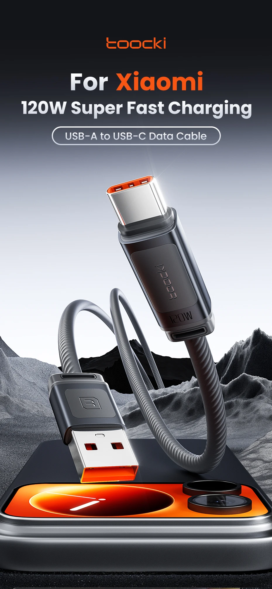 Toocki 120W USB-C-Kabel Typ C 6A Superschnelles Laden 480Mbps Silikon-Datenkabel für Xiaomi 17 16Pro 15 Redmi K80 K60 – Detail 1