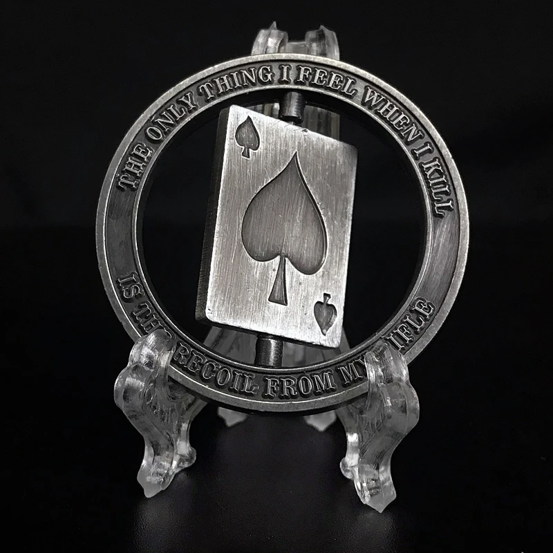 Фото Снайперский One Shot One Kill Ace of Spades Спиннер-череп, коллекция военных вызовов, Коллекционная монета, художественный сувенир, подарки для друзей №4
