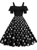 Off the Shoulder Elegant Vintage Party Dress Women Summer Polka Dot Ruffles A Line Midi Dresses