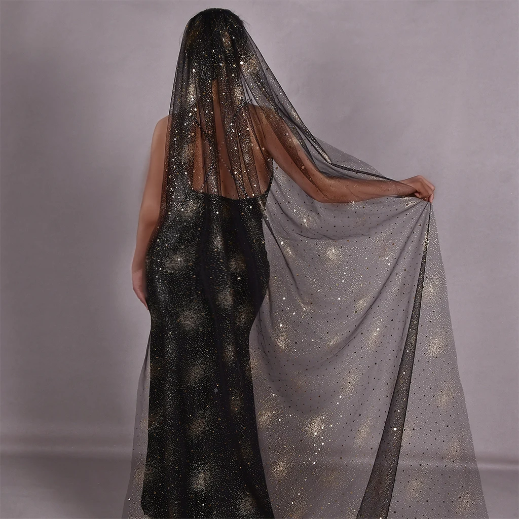 

YUEJI New Design Fireworks Gold Pink Black Veil Sparkling Wedding Party Single Layer Long Veil Accessories 0220