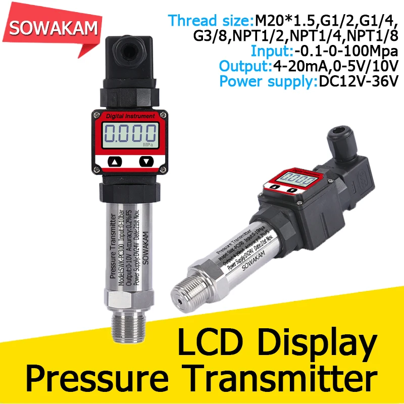 LCD Pressure Transmitter Water Air Oil Liquid Pressure Sensor 4-20mA 0-5V 10V RS485 Positive Negative Vacuum Transducer
