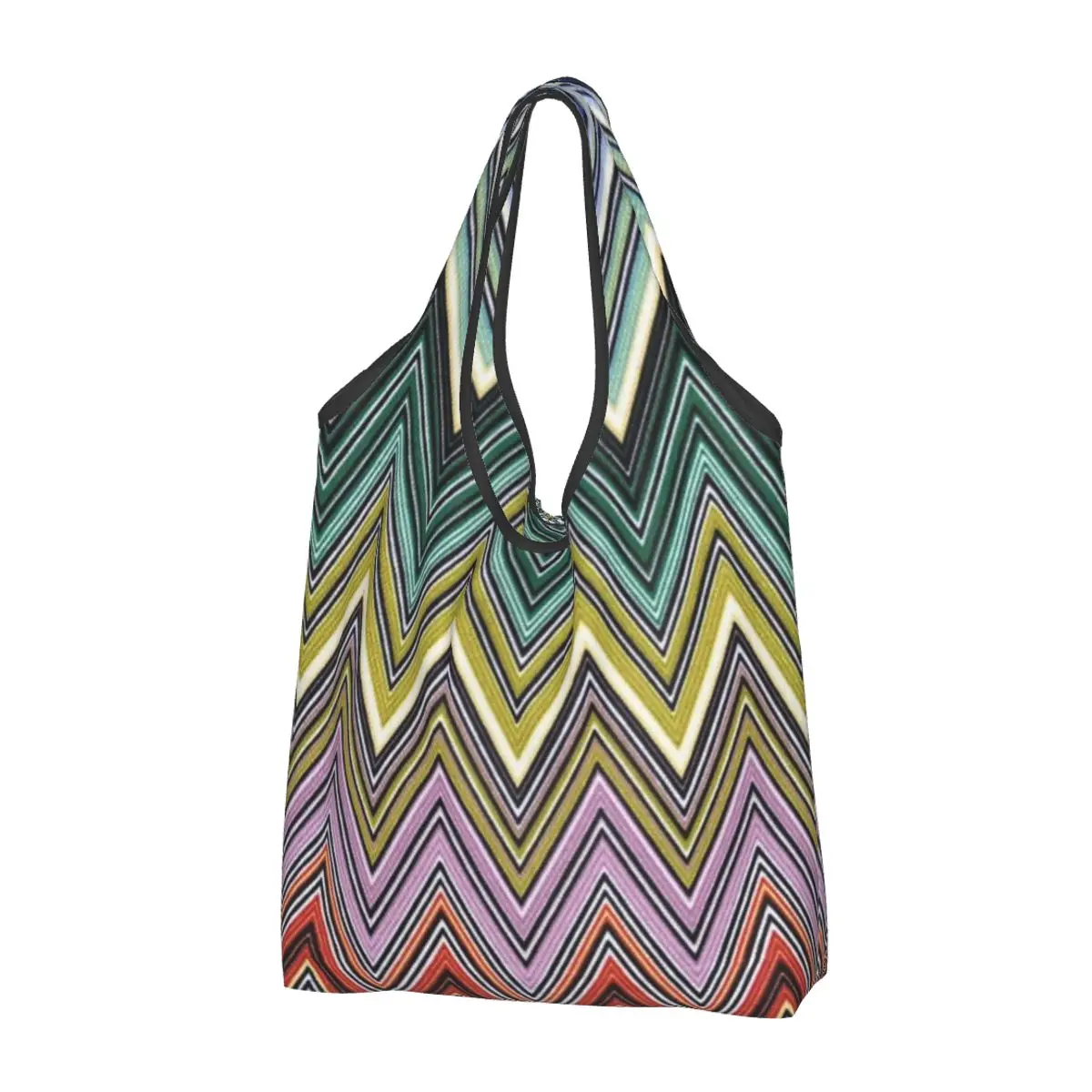 Cute Boho Home Zig Zag Shopping Tote Bags Portable Chic Abstract Geometric Zigzag Grocery Shoulder Shopper Bag