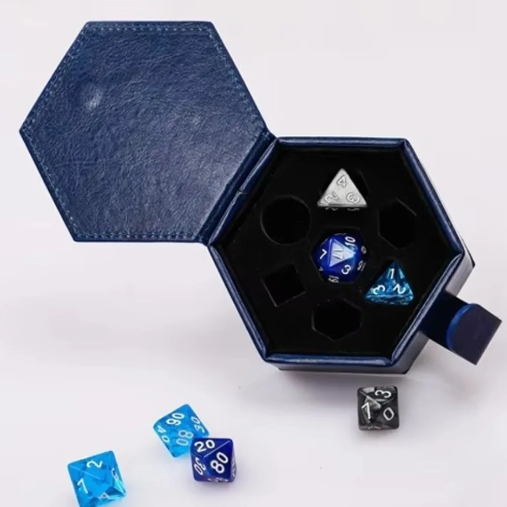 New PU Leather Dice Storage Bag Can Hold 7 Dice Hexagon Run Group Dice Box Protective DND Dice Tray