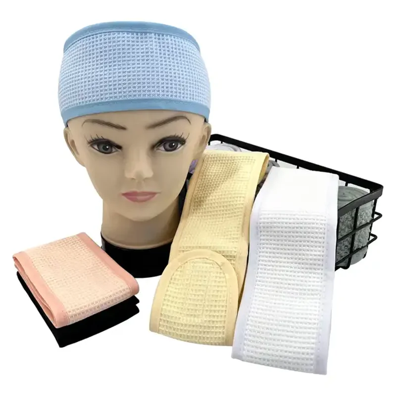 

cotton walf Adjustable Facial Makeup Headband with Magic Tape Pure Natural Terry Waffle Sweat-Absorbent Facial Spa Headband