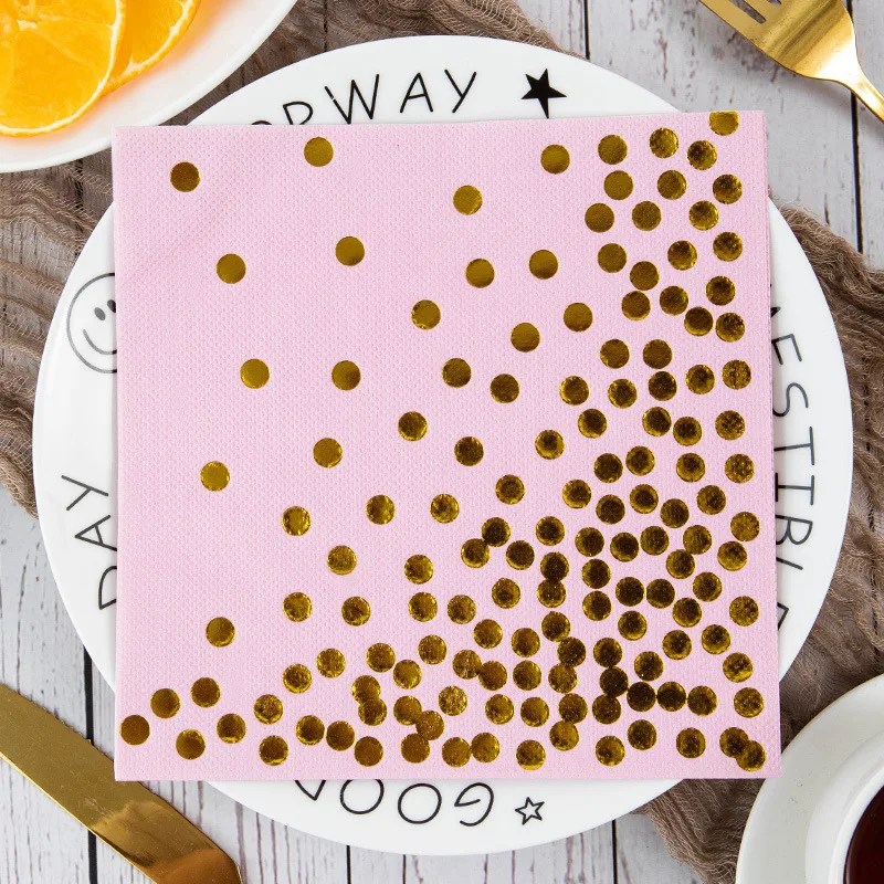 Gold Printed Paper Napkin Dinner Disposable Napkin Picnic Cocktail Birthday Party Supplies Wedding Decoration Party 20PC